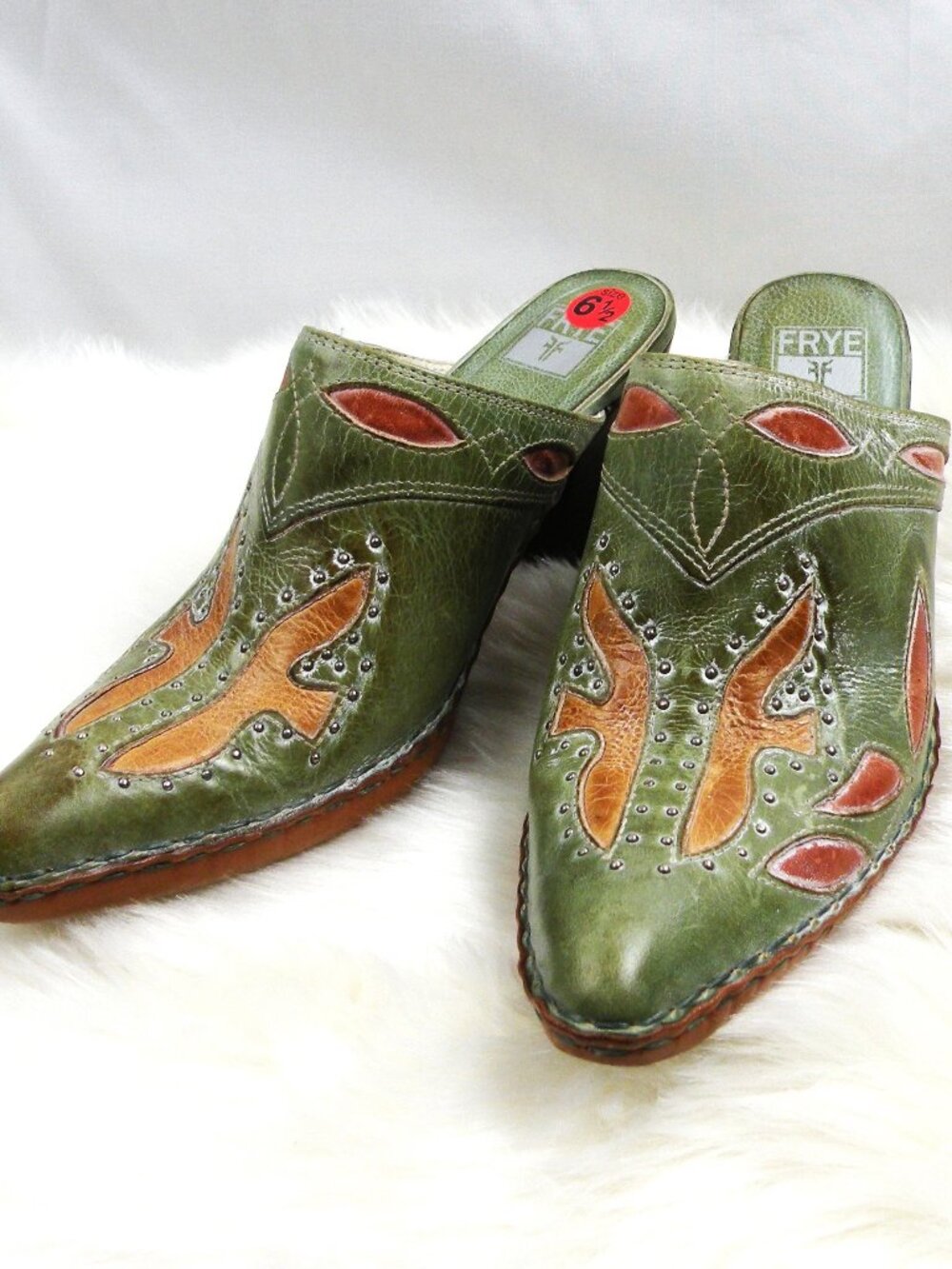 Frye Leather Phoenix Leather Mule Western Style in Green - Women's 6.5
